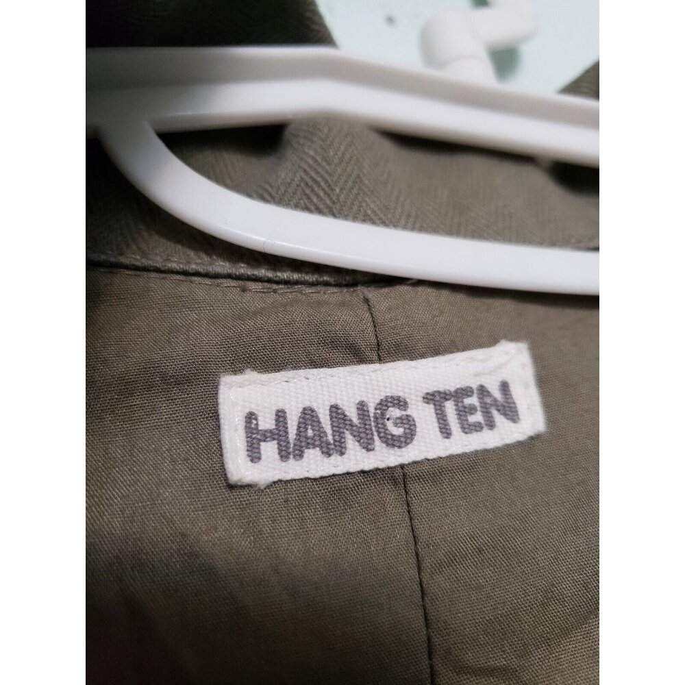 Hang Ten Womens L Utility Jacket Olive Green Roll Sleeve Snap Front Drawstring - Picture 5 of 6